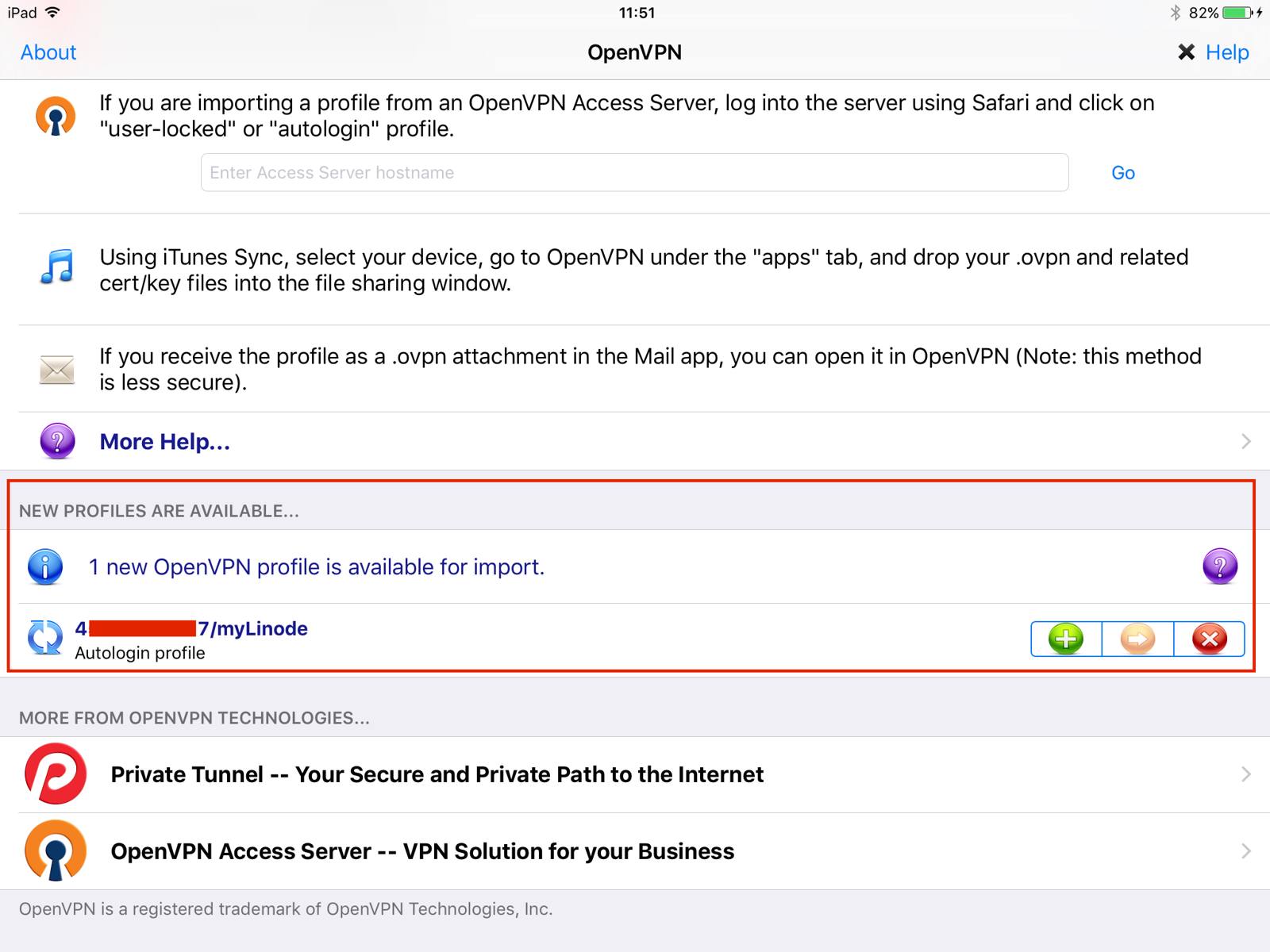 OpenVPN Connect import profile