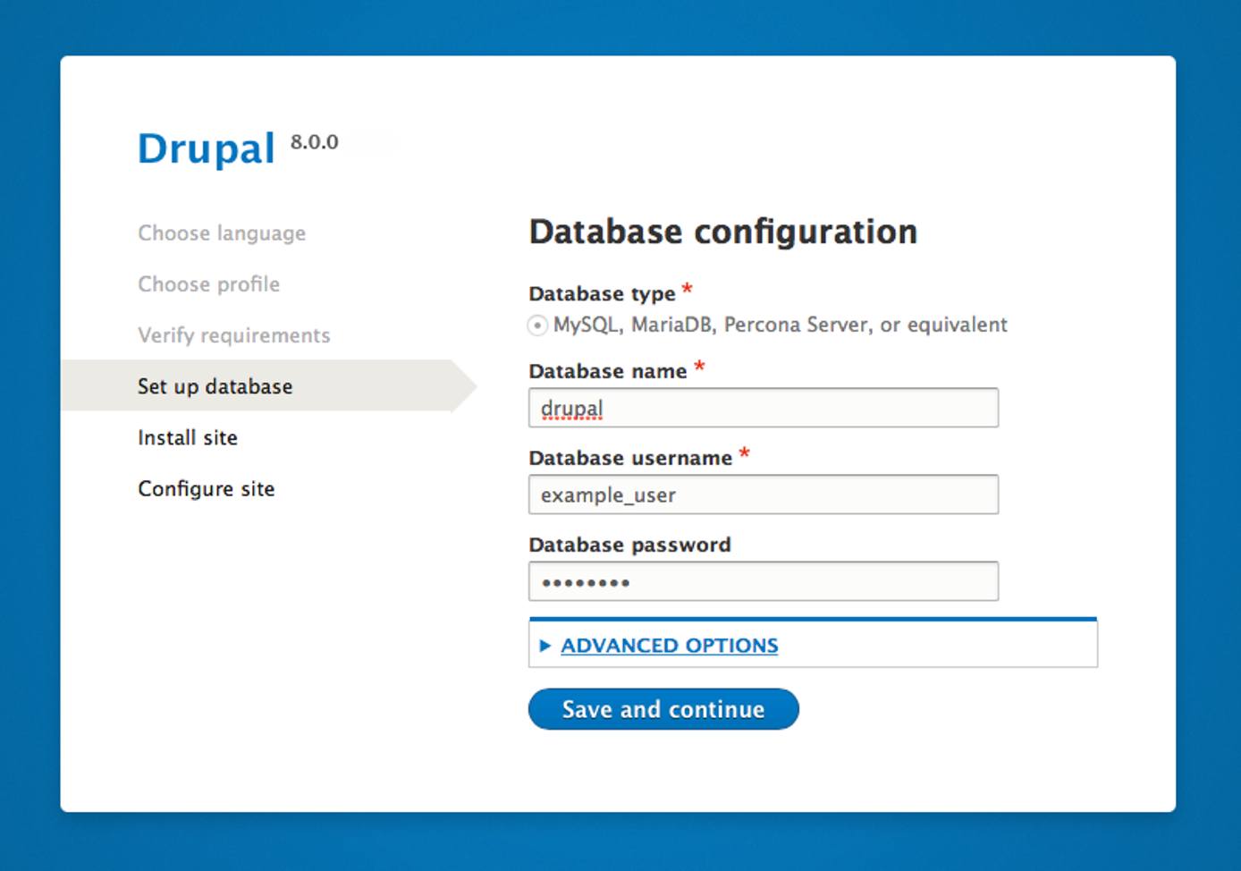 Drupal 8 database configuration.