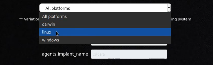 Caldera agent platform selection field