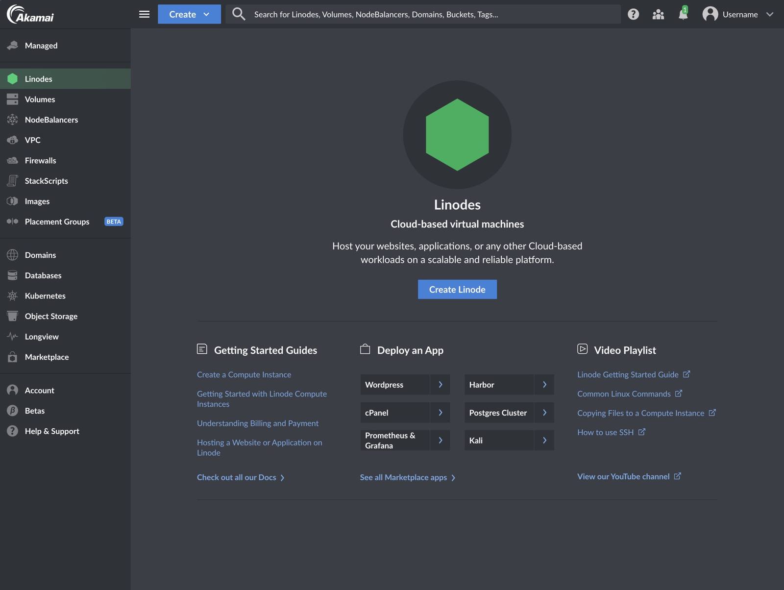 Screenshot of the previous dark theme in Cloud Manager