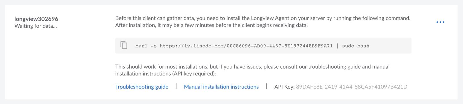 Screenshot of a new Longview client in Cloud Manager